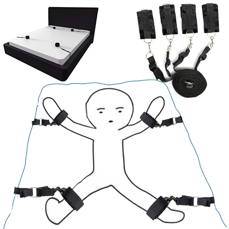 Kit Bondage BDSM Menottes Poignets & Chevilles – Nylon Ajustable