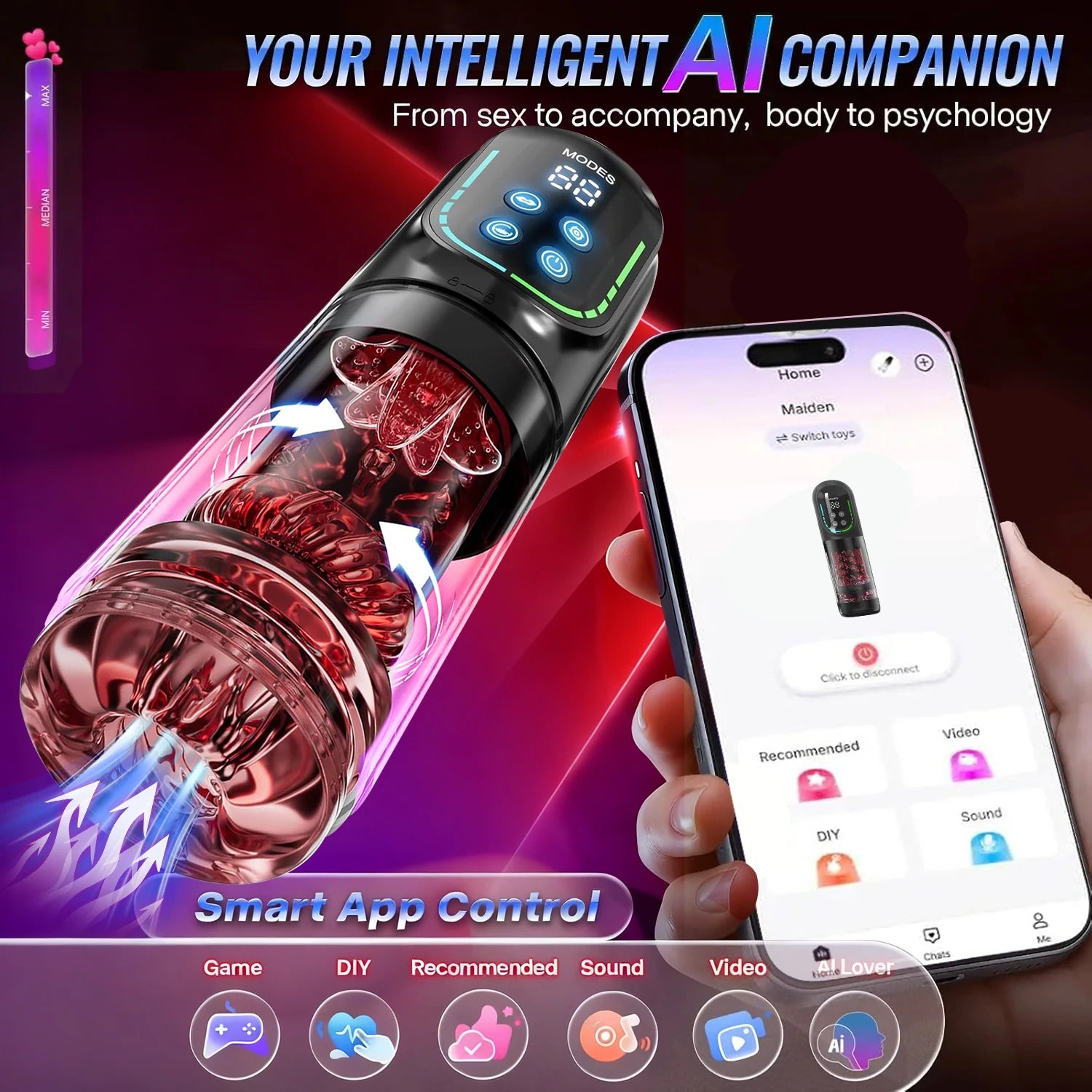Masturbateur Masculin IA 7-en-1 – Pompe, Aspiration, Léchage & Rotation | Contrôle App LCD