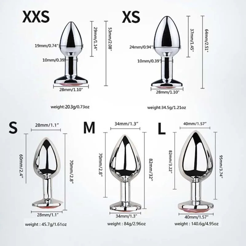 Plug Anal Métal Diamant – Bijou Intime Acier Inoxydable | 5 Tailles XXS à L
