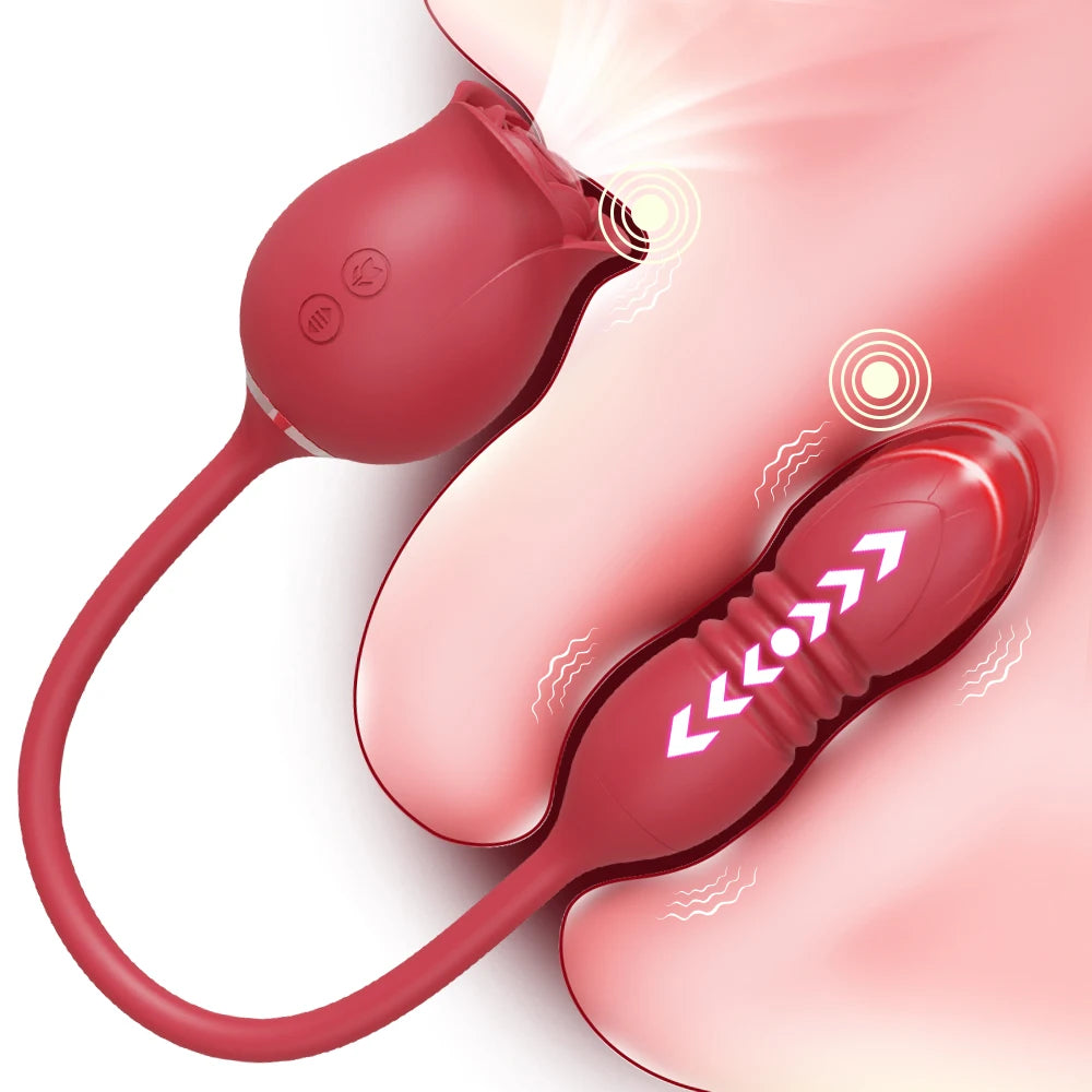 Rose Succion 3-en-1 – Langue Léchante, Poussée & Point G | Stimulateur Féminin