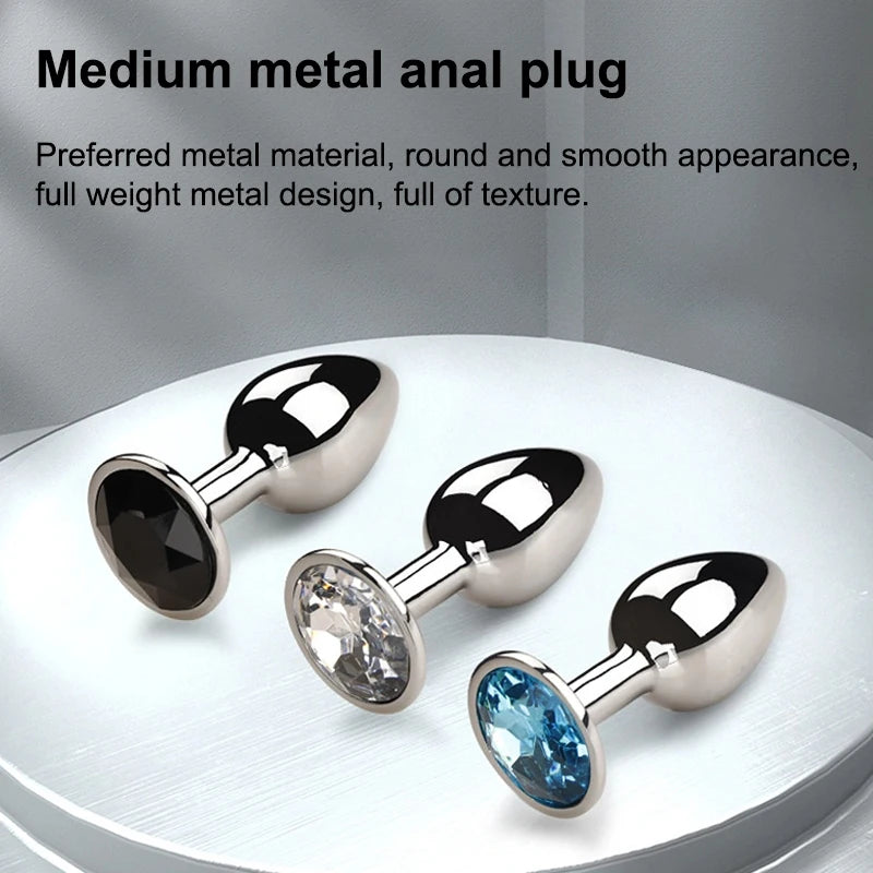 Plug Anal Métal Base Gemme – 3 Tailles S/M/L | Nombreuses Couleurs | Thermothérapie | Unisexe
