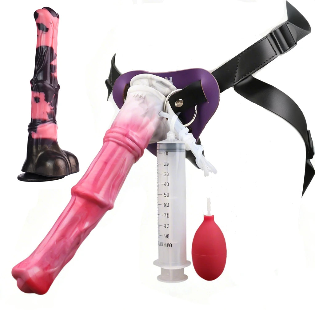 Gode Fantaisie Cheval Éjaculateur Ventouse – Silicone | Harnais en Option