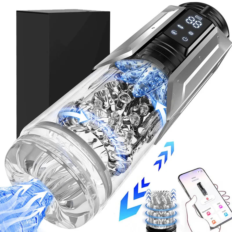 Masturbateur Masculin IA 7-en-1 – Pompe, Aspiration, Léchage & Rotation | Contrôle App LCD