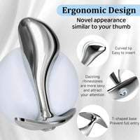 Plug Anal Métallique Strass QiiAii – Forme Pouce | Point G & Prostate | 3 Tailles + Pack