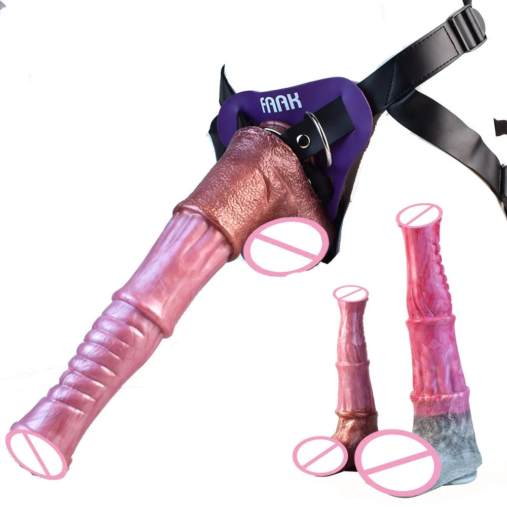 FAAK Gode Cheval Strapon 35cm avec Ventouse – Silicone Fantaisie | Tailles M & L | Unisexe