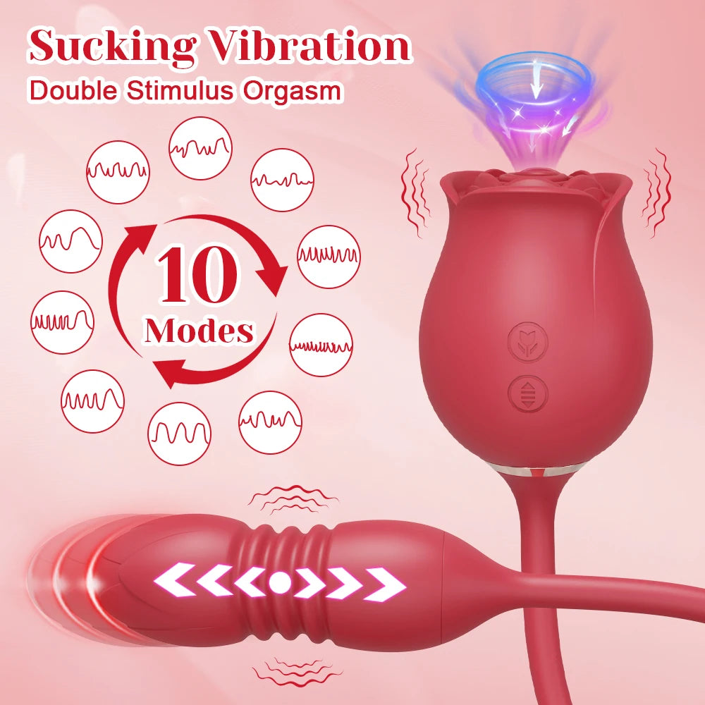 Rose Succion 3-en-1 – Langue Léchante, Poussée & Point G | Stimulateur Féminin