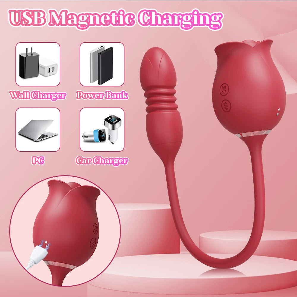Rose Succion 3-en-1 – Langue Léchante, Poussée & Point G | Stimulateur Féminin