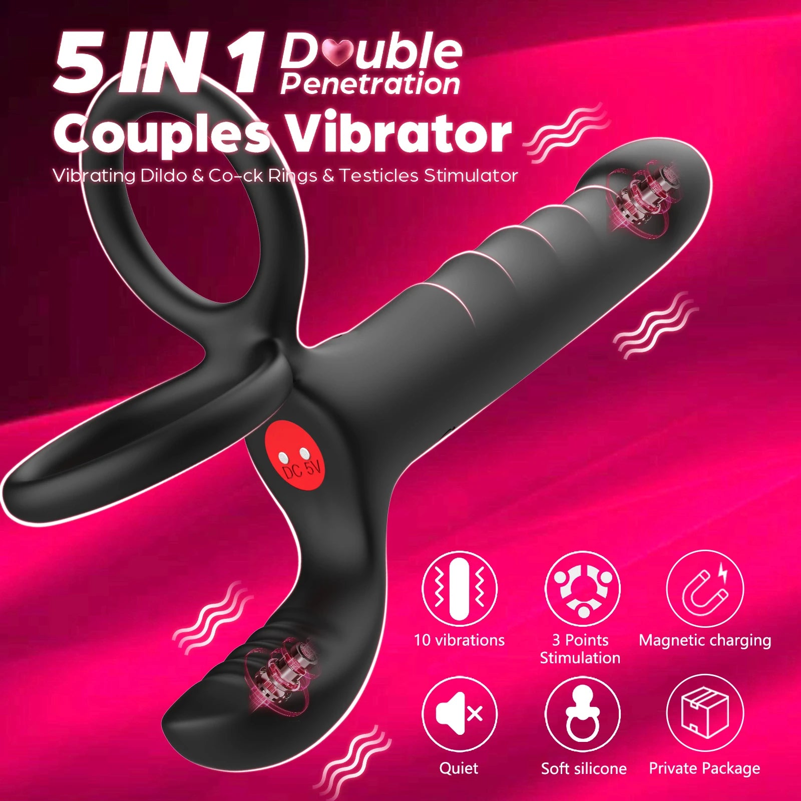 Kit 5-en-1 Double Pénétration – Anneau Vibrant, Gode & Plug Anal | Plaisir Ultime Couple