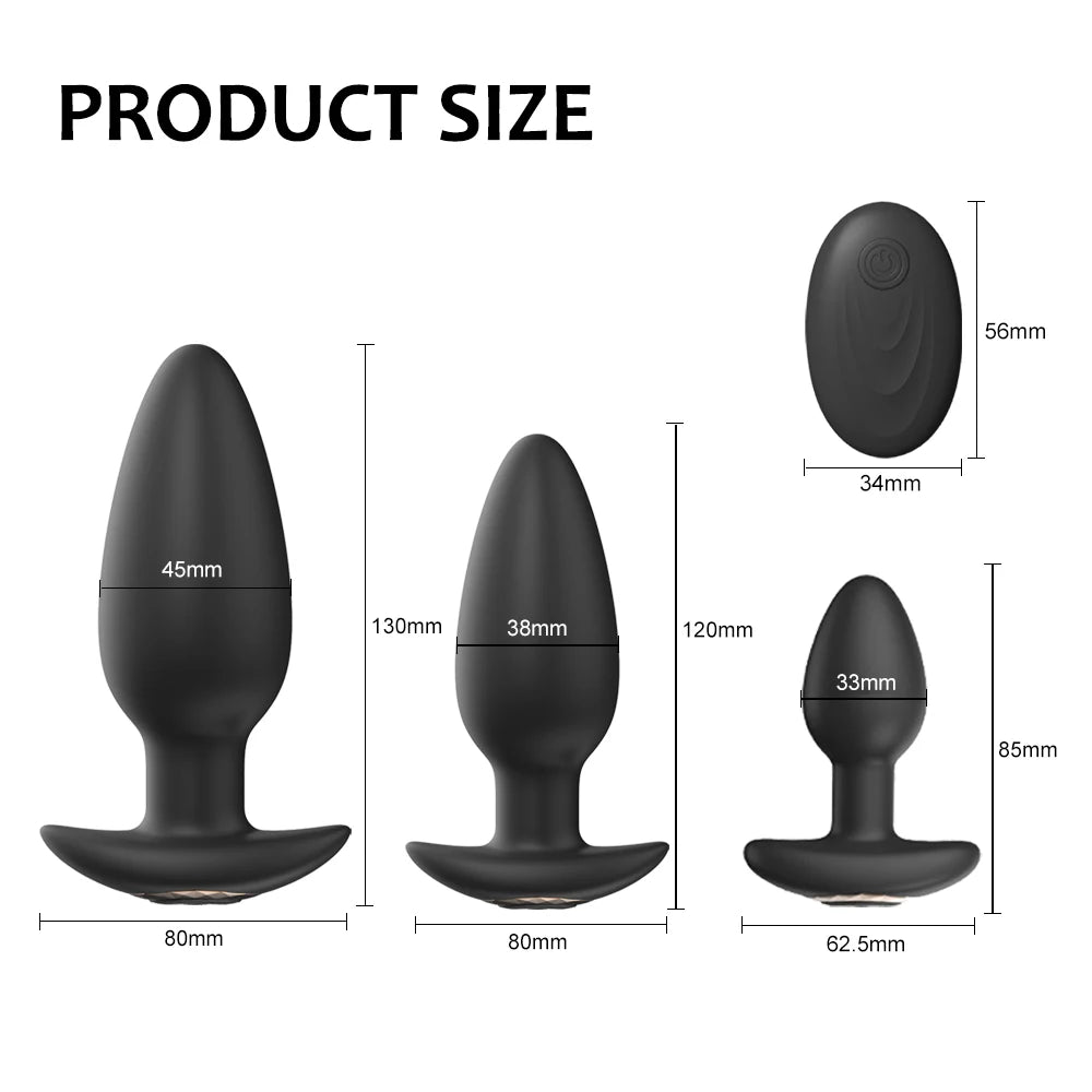 Plug Anal Vibrant Télécommandé Sans Fil – Silicone | 3 Tailles | Prostate & Clitoris