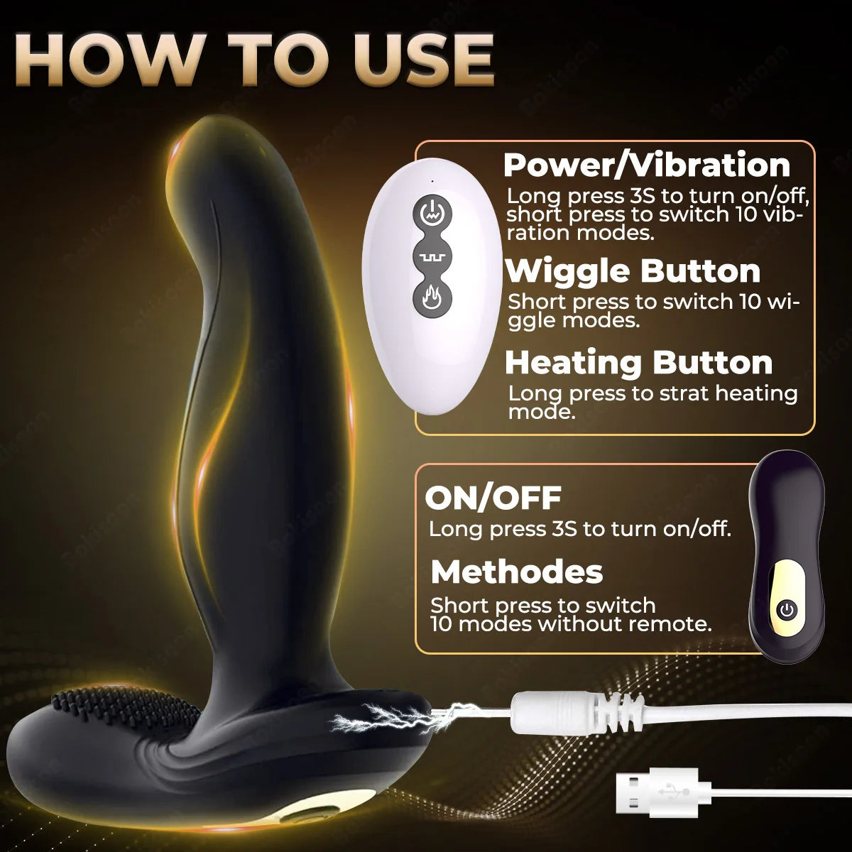 Plug Anal Vibrant Oscillant Bokisoon QS029 – 2 Moteurs | 10 Fréquences | Télécommande 10m | IPX56